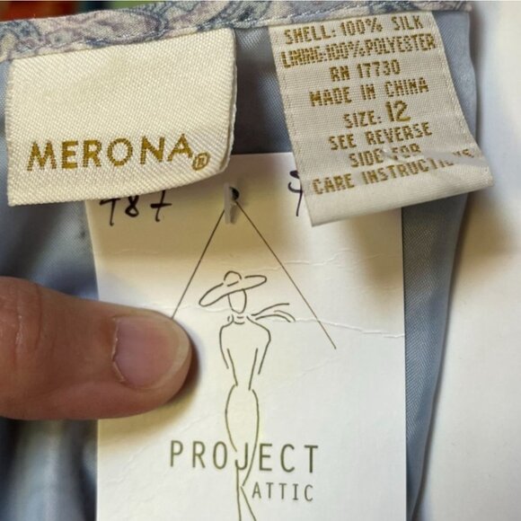 Vintage 90s Silk Blue Paisley Sheath Dress Lightweight Cocktail Mini Sleeveless - Picture 8 of 9